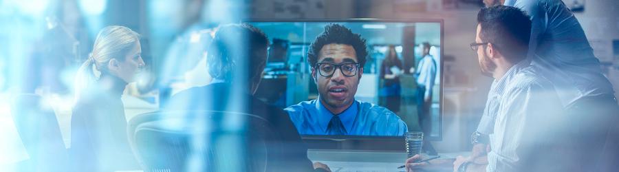 Cybersecurity professionals having a meeting via videoconferencing